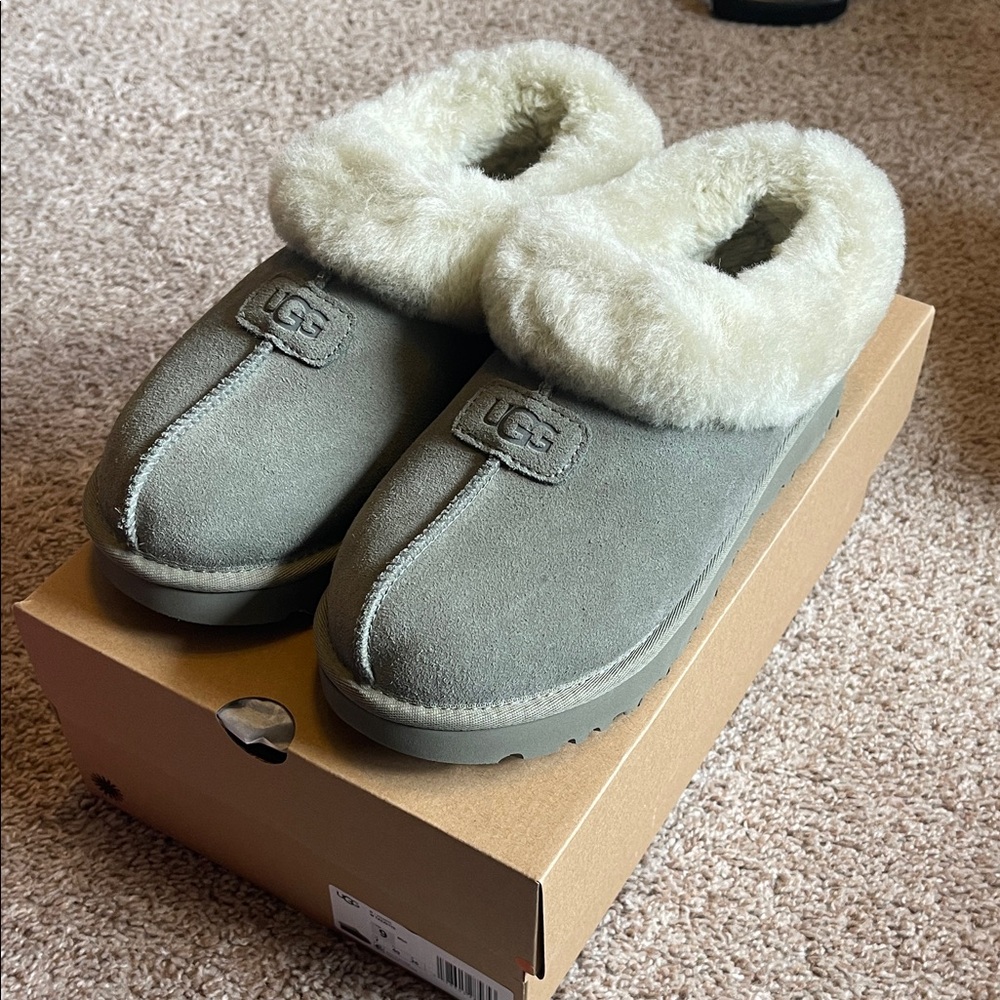 UGG Suede Slippers with Cream Fur Trim